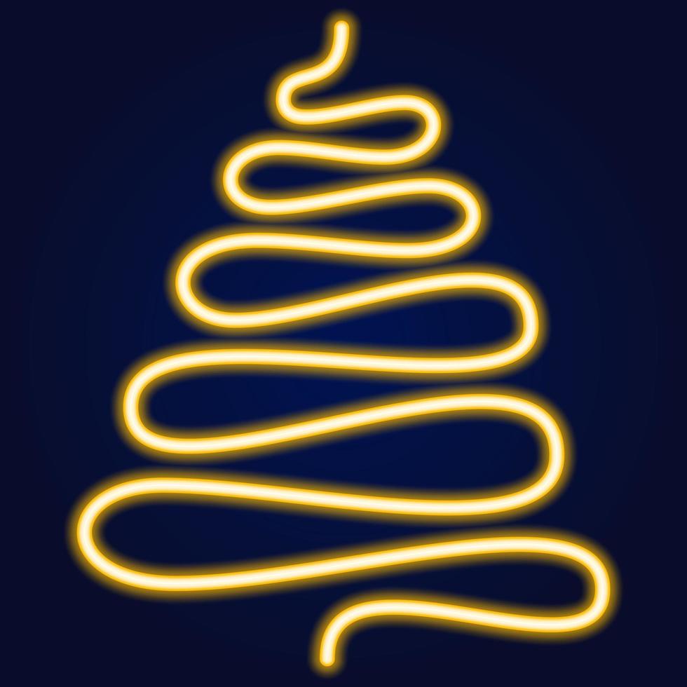 Yellow Vector Neon style Christmas tree, glowing xmas tree. Vector illustration of Christmas tree.