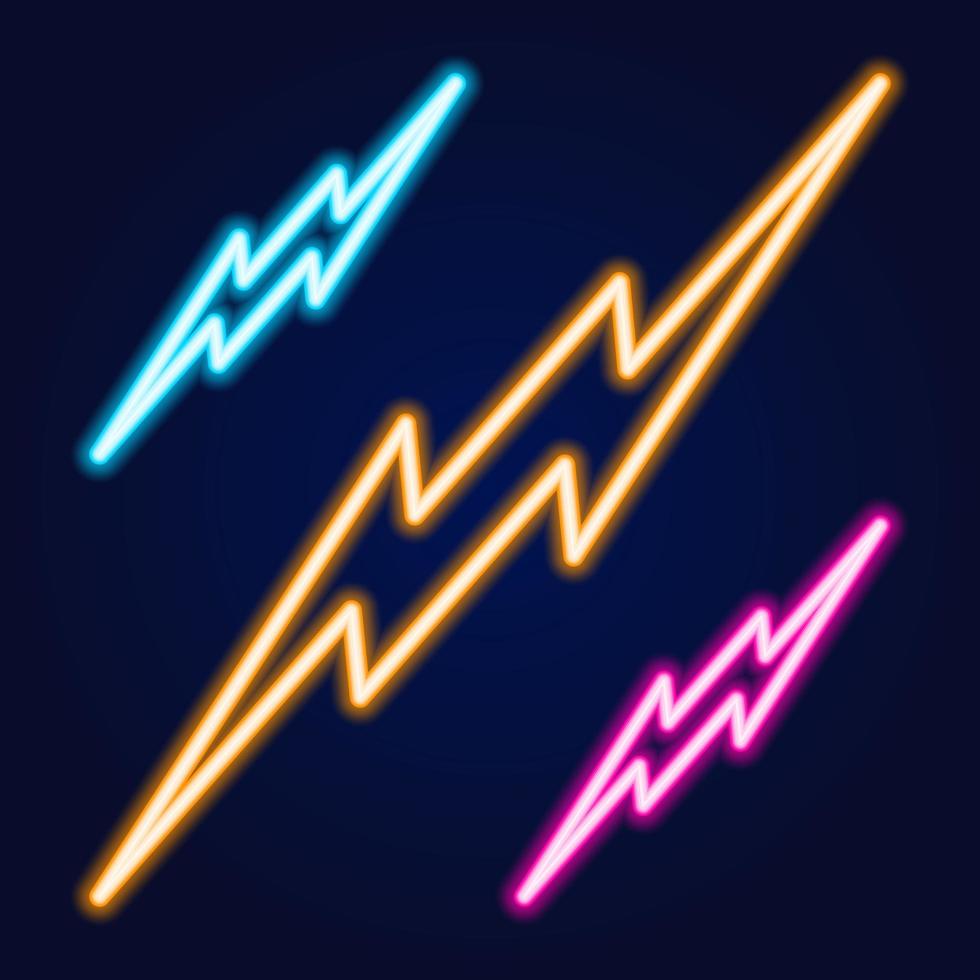 Lightning bolt set neon signs. Vector design template. High-voltage neon symbol, light banner design element colorful modern design trend, night bright advertising, bright sign. Vector illustration