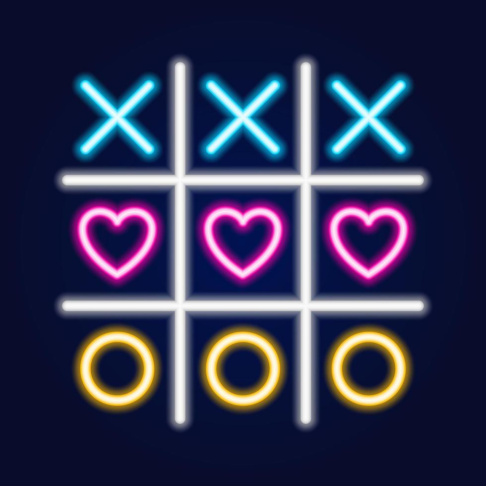 Tic tac toe game, linear outline icon. Neon style. Light decoration icon. vector