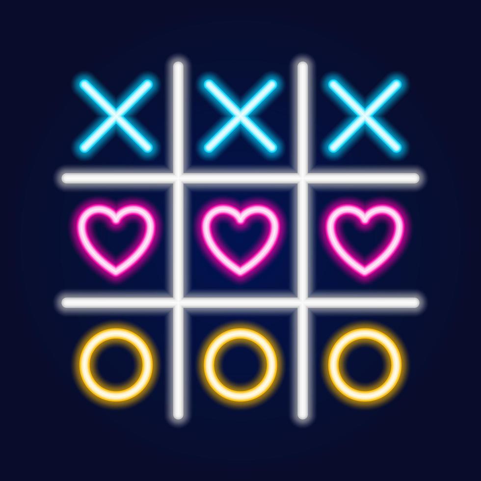 Tic tac toe game, linear outline icon. Neon style. Light decoration icon. vector