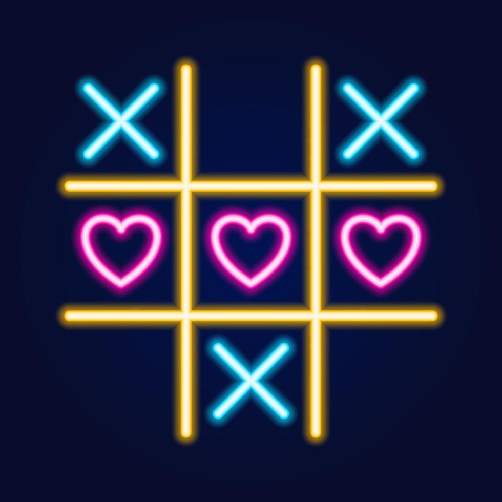 Tic tac toe game, linear outline icon. Neon style. Light decoration icon. vector