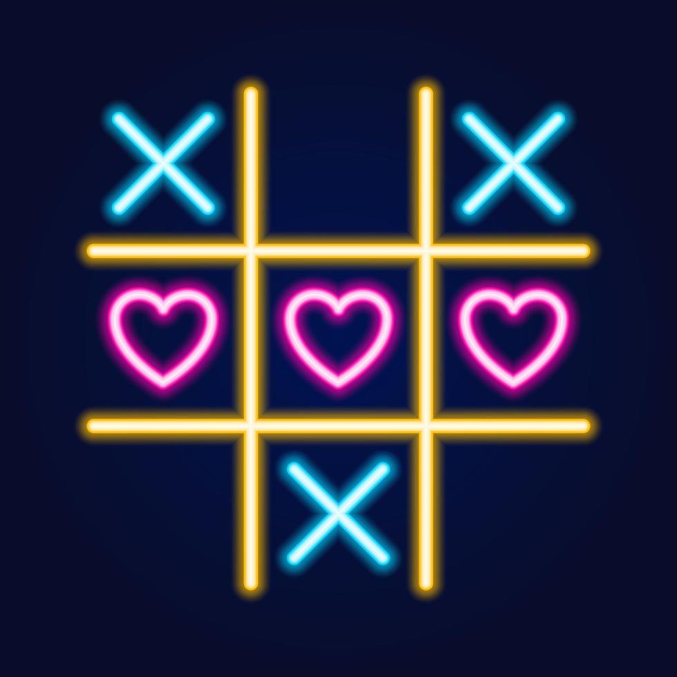 juego de tic tac toe, icono de contorno lineal. estilo neón. icono de decoración ligera. vector