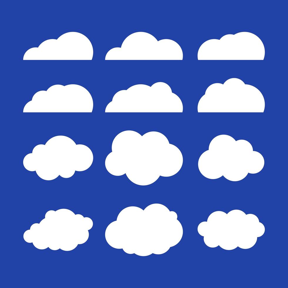 Flat Vector illustration of clouds. Set of blue sky background. Flat design cloud collection.