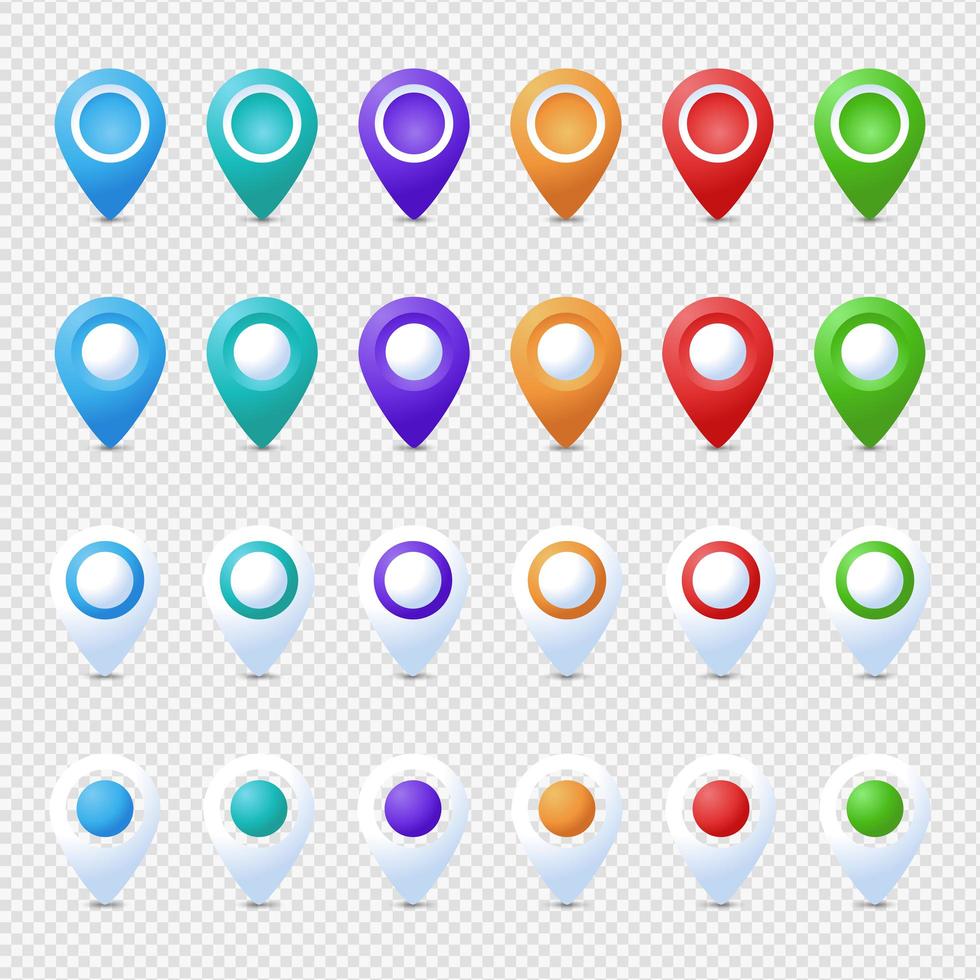 Location pins mega set. Marker 3D. Map pointer pin vector set isolated. Web location point, pointer 3d arrow mark.