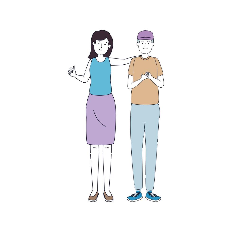 young couple friends avatars characters vector