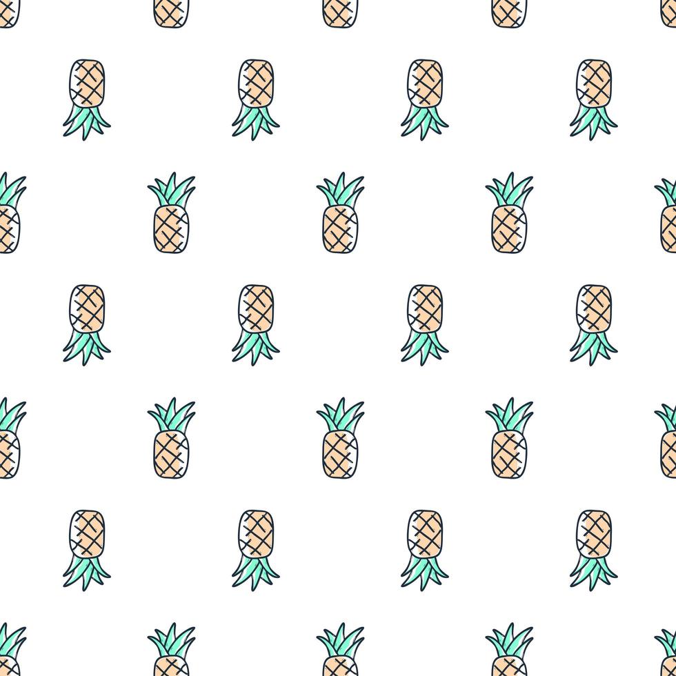 Tropical Cute hand drawn doodle pineapple seamless pattern. Kids Textile pattern white background vector