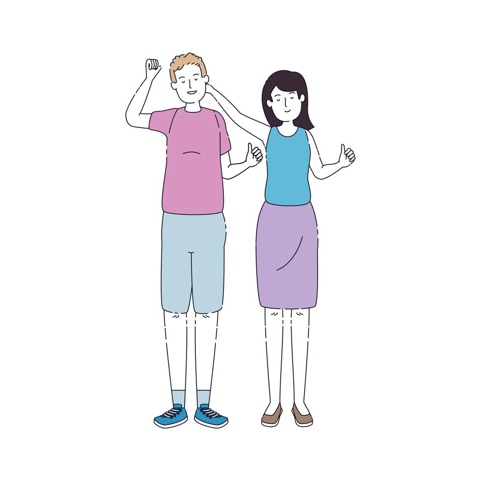 young couple friends avatars characters vector