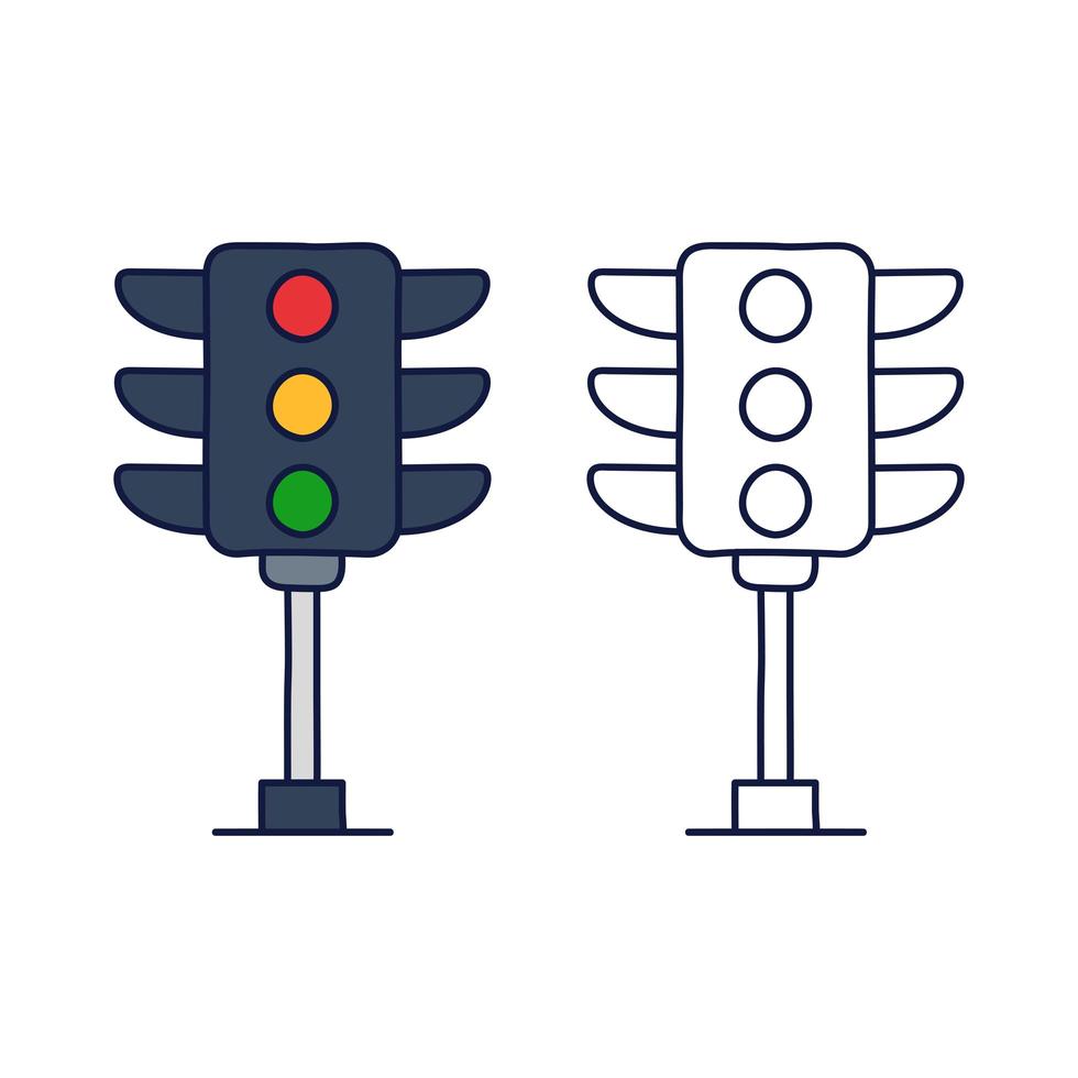 Traffic light icon vector from driving school collection in doodle style. Thin line traffic light outline icon vector illustration.