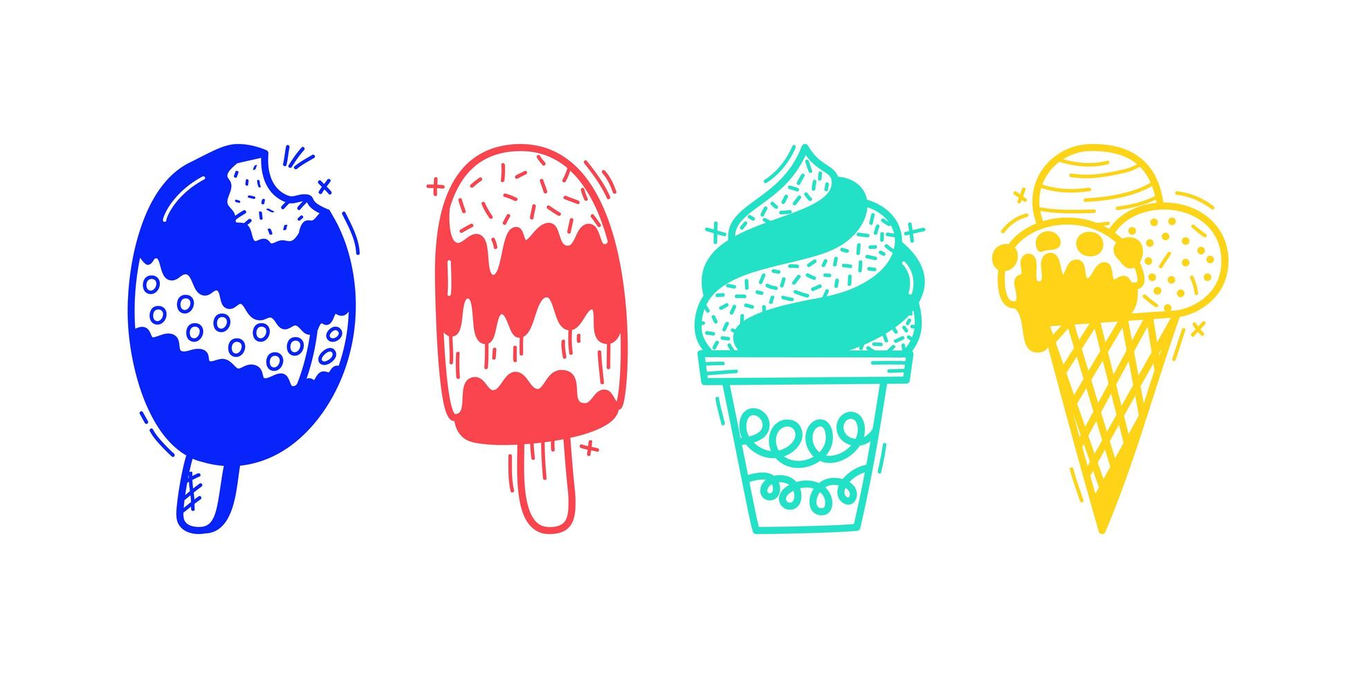 colección de ilustraciones de helados vectoriales dibujadas a mano aisladas sobre fondo vector