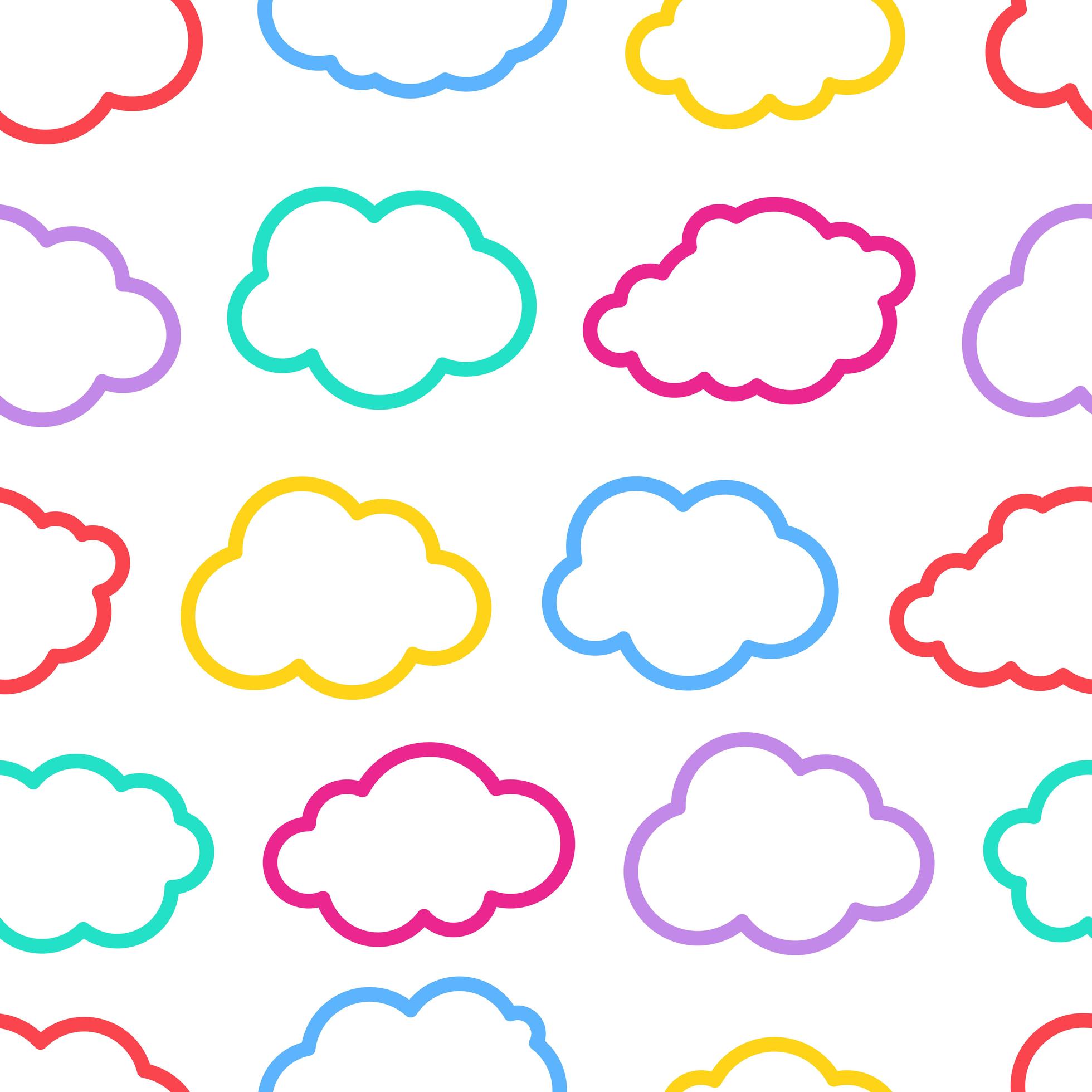 Seamless colorful vector outline cloud seamless pattern. vintage