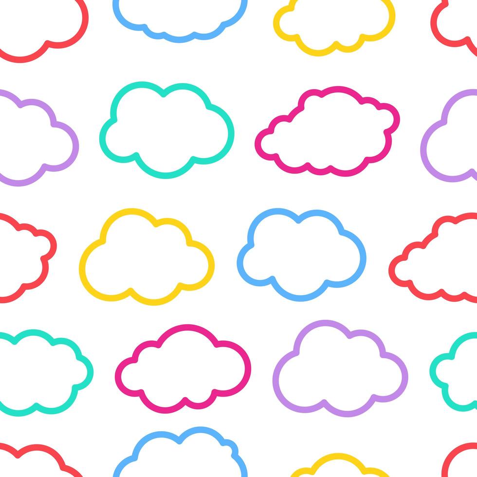 Seamless colorful vector outline cloud seamless pattern. vintage colorful clouds pattern