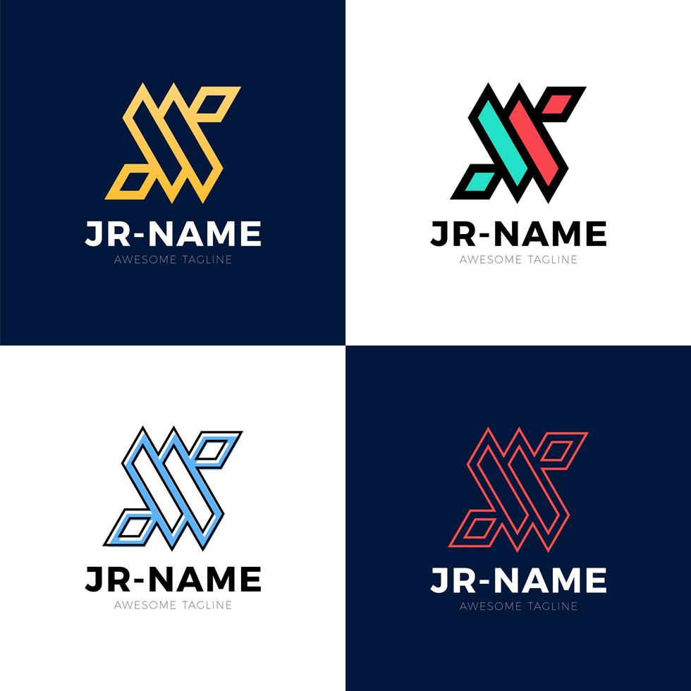 Conjunto de inspiraciones de logotipo de monograma jr, plantilla de logotipo de letras vectoriales. diseños limpios y creativos vector
