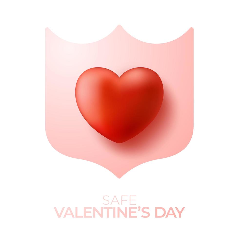 Pink protective shield with 3d heart shape in the middle. The concept of protecting loved ones. Safe valentine day. Coronavirus covid prevention. vector