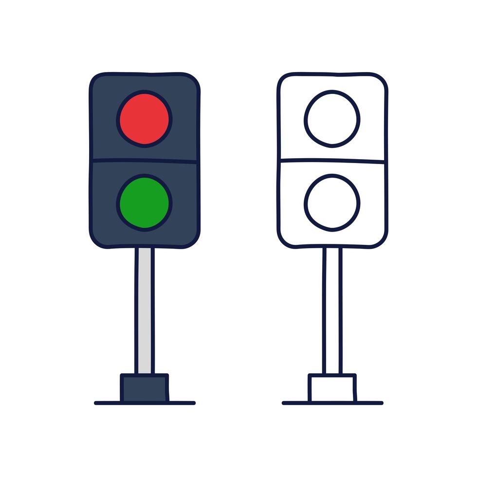 vector de icono de semáforo de la colección de autoescuelas en estilo doodle. Ilustración de vector de icono de contorno de semáforo de línea delgada.