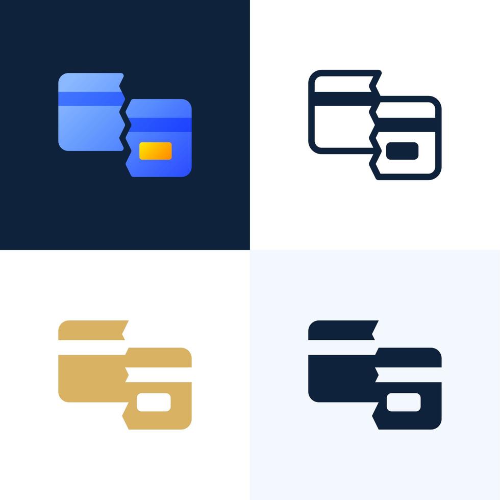 Broken Credit Card Vector stock icon set. The concept of mobile banking and closing a bank account. Concept of losing or deleting a bank card.