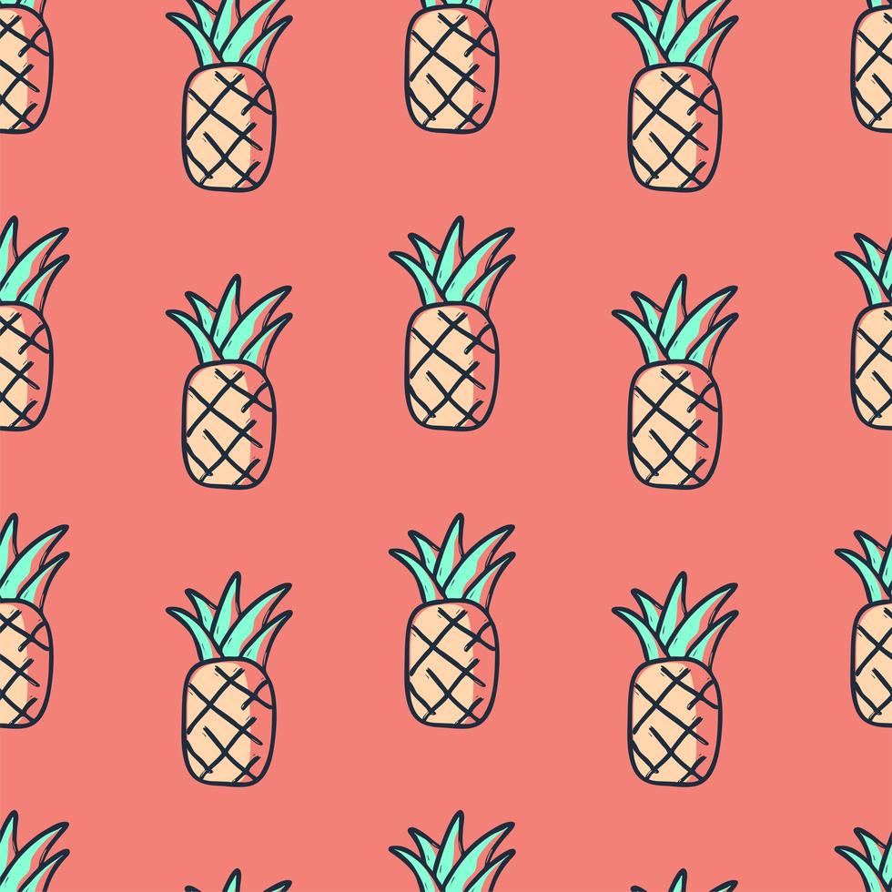 Tropical Cute hand drawn doodle pineapple seamless pattern. Kids Textile pattern red background vector