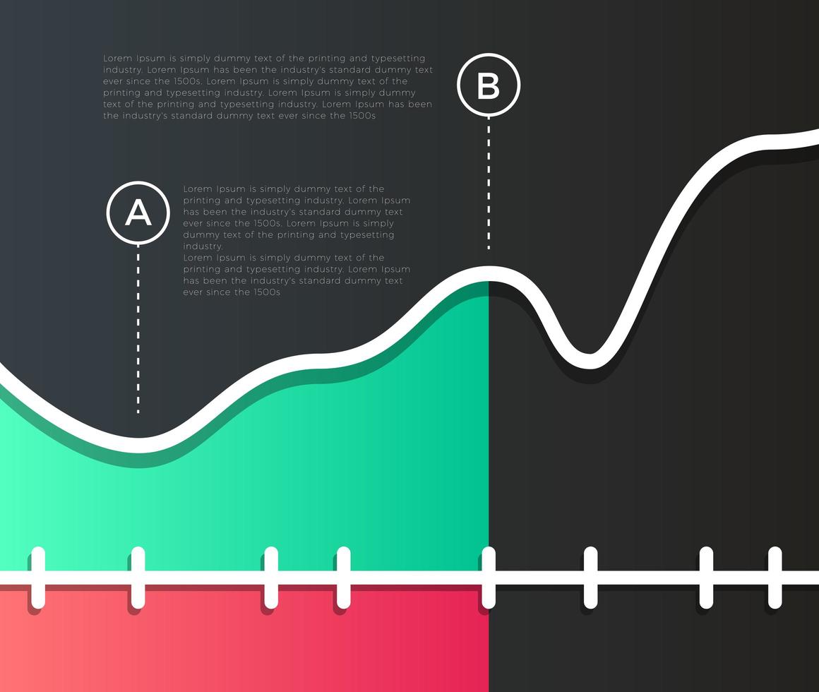 Cuadro financiero abstracto con gráfico de líneas de tendencia alcista sobre fondo negro. ilustración vectorial vector