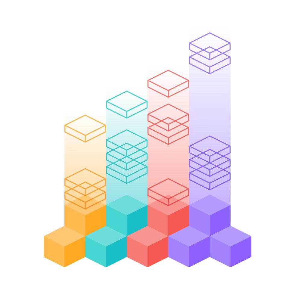 infografía isométrica, gráfico de barras, diagrama con pasos de elementos. plantillas vectoriales vector