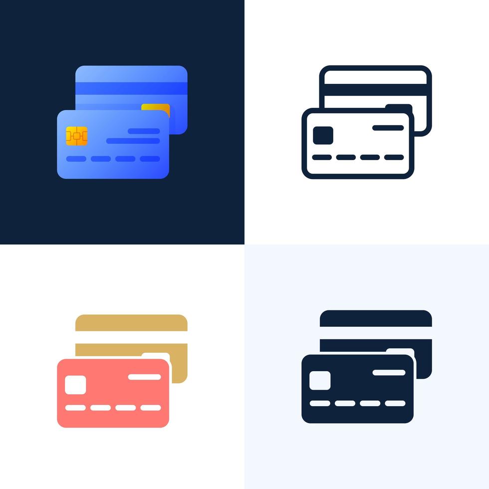 conjunto de iconos de stock de vector de tarjeta de crédito. el concepto de banca móvil y apertura de una cuenta bancaria. color ilustración elegante con figuras abstractas y hojas.