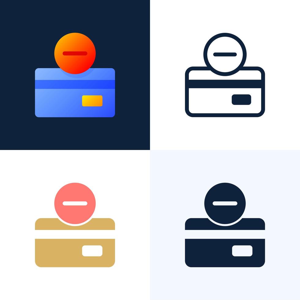 Remove Credit Card Vector stock icon set. Bank account closing concept. Termination of the contract. Removing a bank credit card.