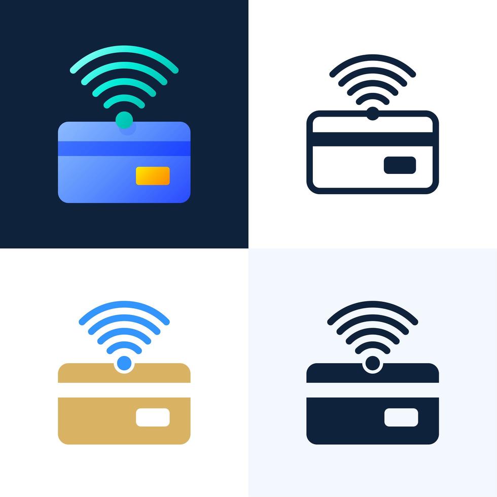 pago nfc y conjunto de iconos de stock de vector de tarjeta de crédito. el concepto de pagos sin contacto en el sector bancario. icono de wifi y tarjeta de crédito.