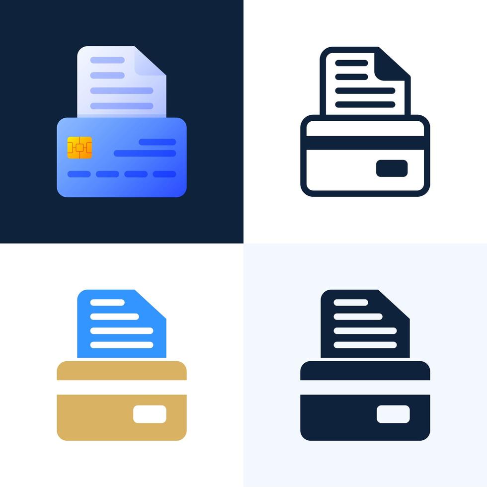 Bank document with credit card vector stock icon set. The concept of concluding a banking contract. Front side of card with text document.