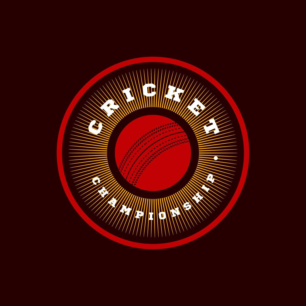 tipografía profesional moderna cricket deporte estilo superhéroe vector emblema y plantilla de diseño de logotipo con pelota. saludos divertidos para ropa, tarjeta, insignia, icono, postal, banner, etiqueta, pegatinas, impresión.