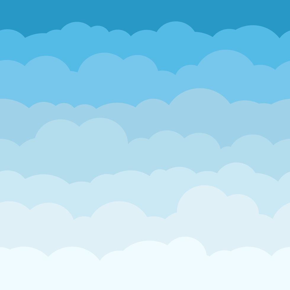 Fondo de dibujos animados de cielo de nubes. cielo azul con nubes blancas cartel plano o volante, vector de patrón de panorama de nubes blancas. textura esponjosa abstracta de color transparente