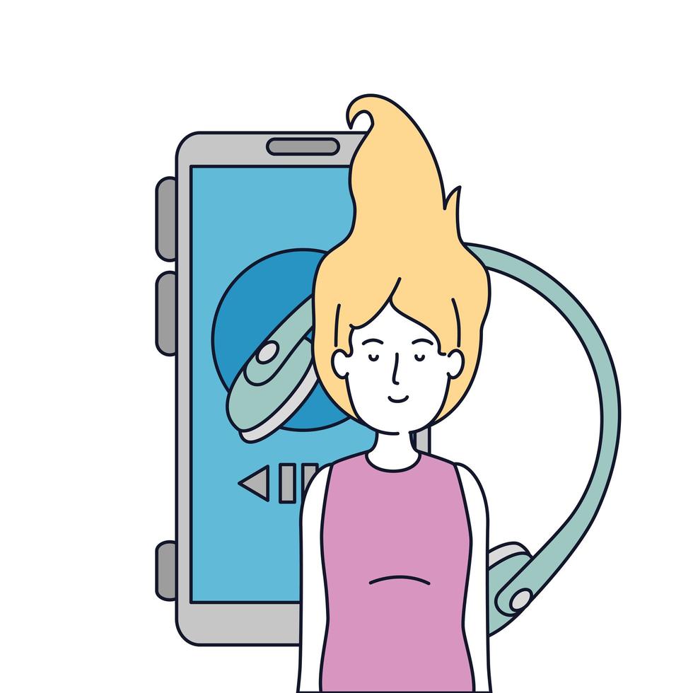 young woman with earphones and smartphone vector