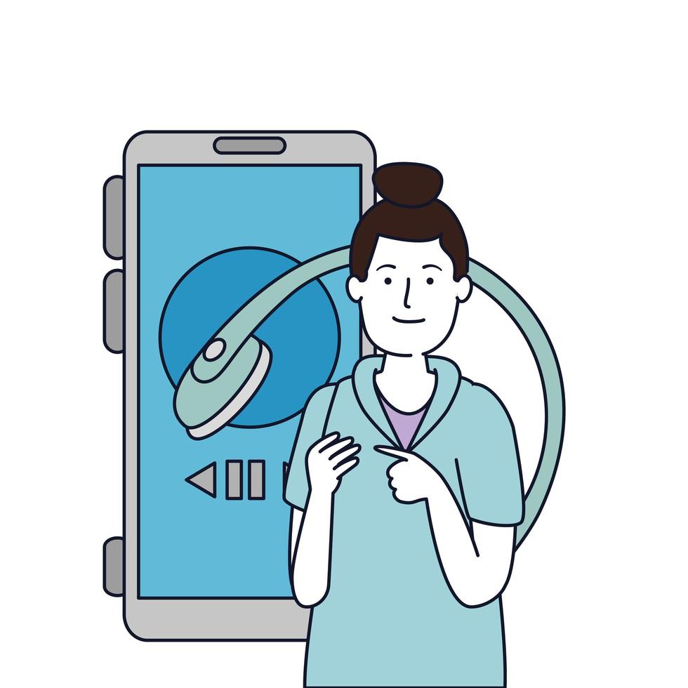 young woman with earphones and smartphone vector