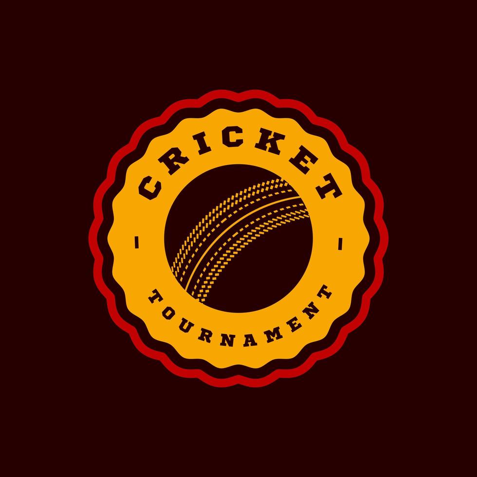 tipografía profesional moderna cricket deporte estilo superhéroe vector emblema y plantilla de diseño de logotipo con pelota. saludos divertidos para ropa, tarjeta, insignia, icono, postal, banner, etiqueta, pegatinas, impresión.