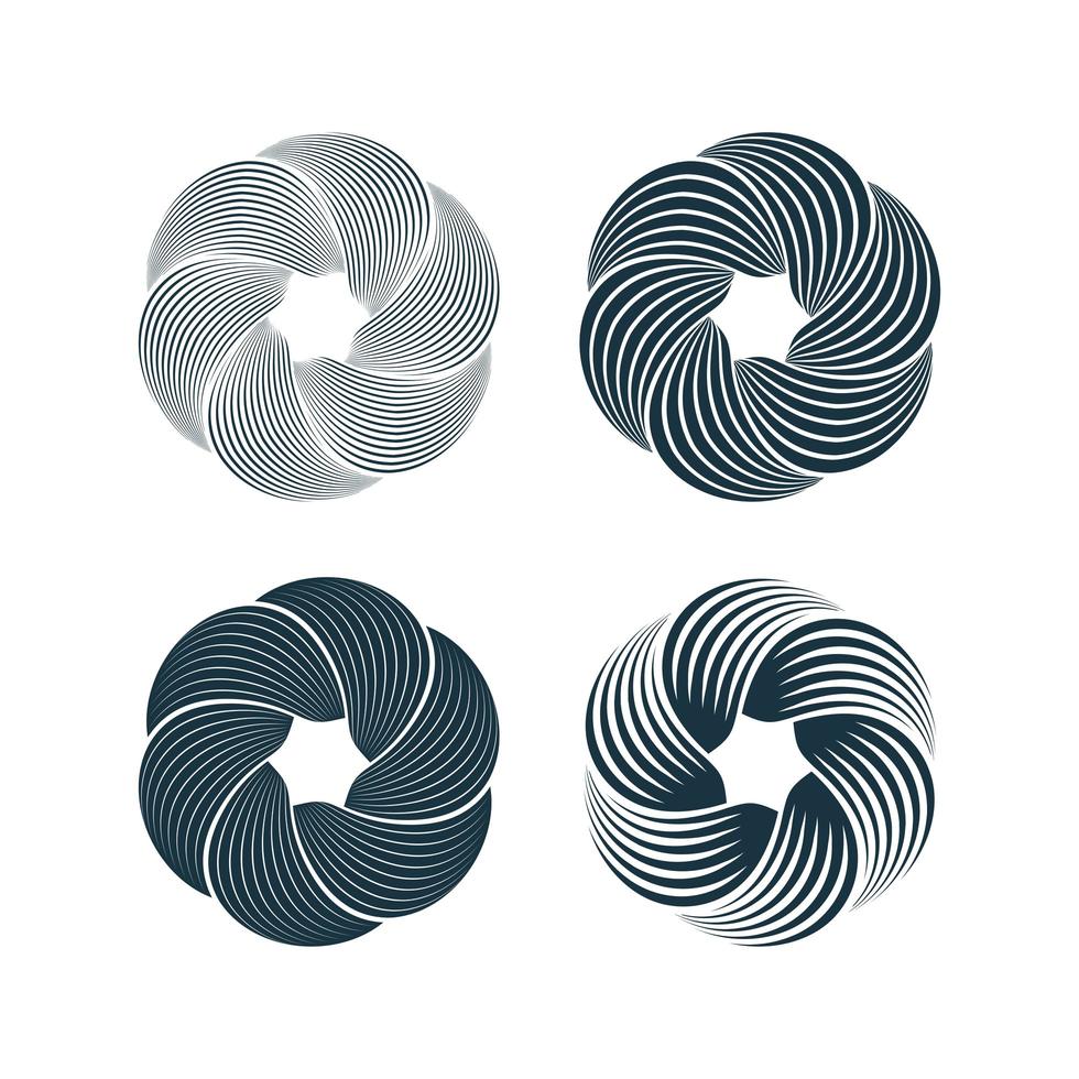 Spiral and swirl motion twisting circles design element set. Vector illustration.