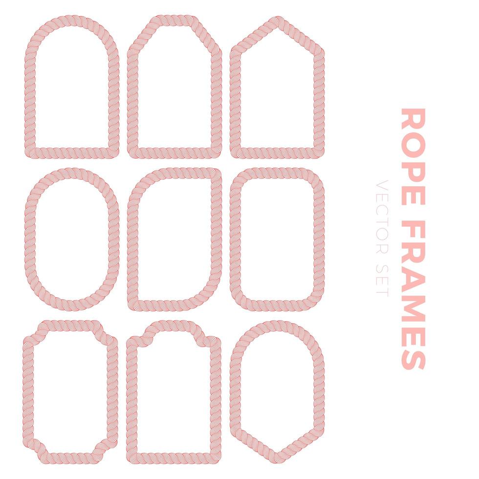 Set of blank gift tag labels for sale prices with rope outline. Rope frame Stickers of different round, square, rectangular other shapes vector