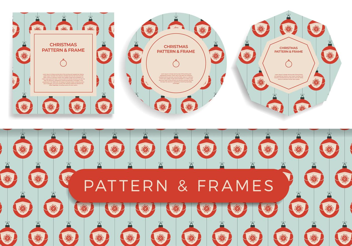 Christmas covid Seamless pattern and frame set vector illustration. Virus protection and Merry Christmas concept. Vector of New Year 2021 and Coronavirus Covid-19 during pandemic