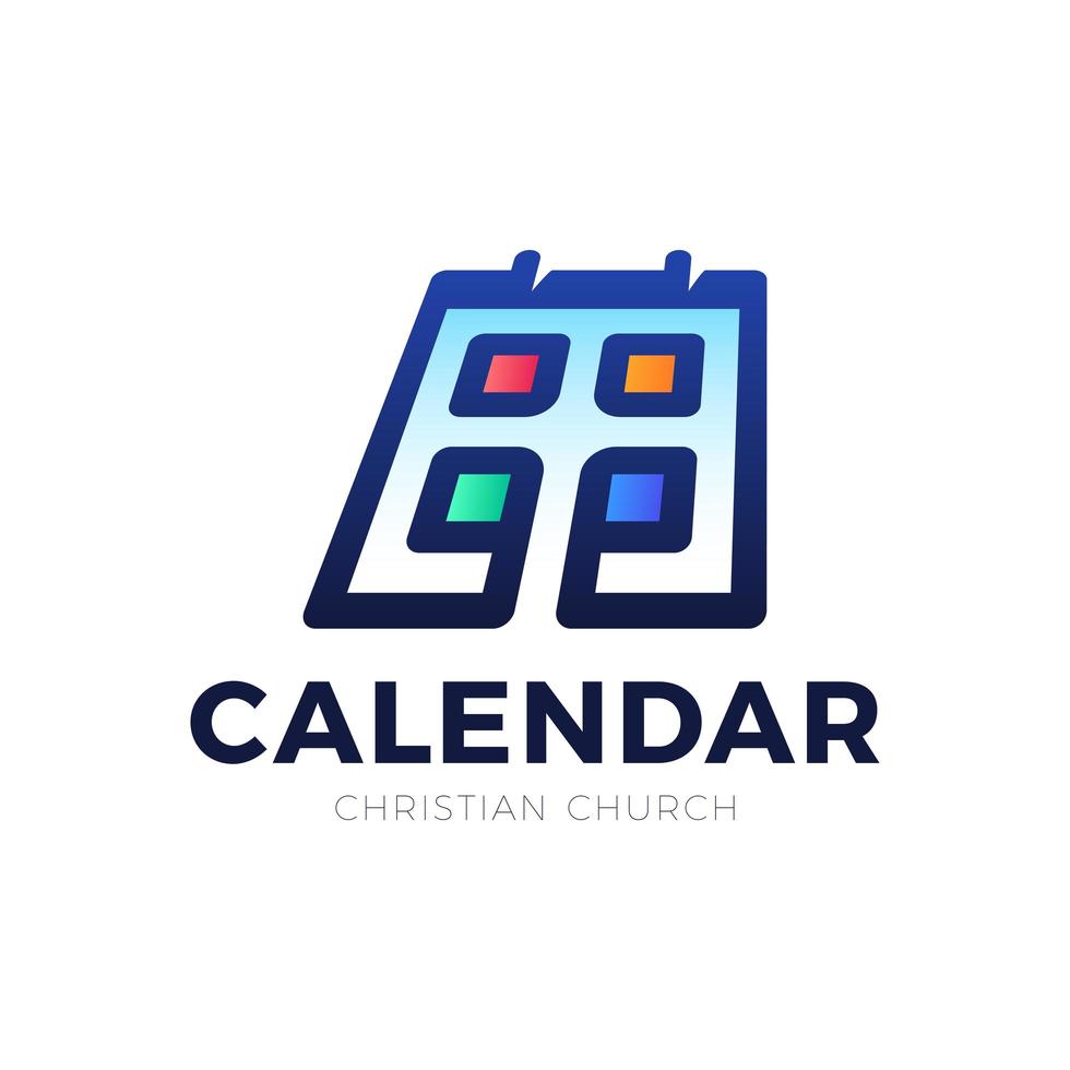 Christian calendar vector logo. filled flat sign for mobile concept and web design. Calendar with holy cross icon. Symbol, logotype illustration. Vector graphics