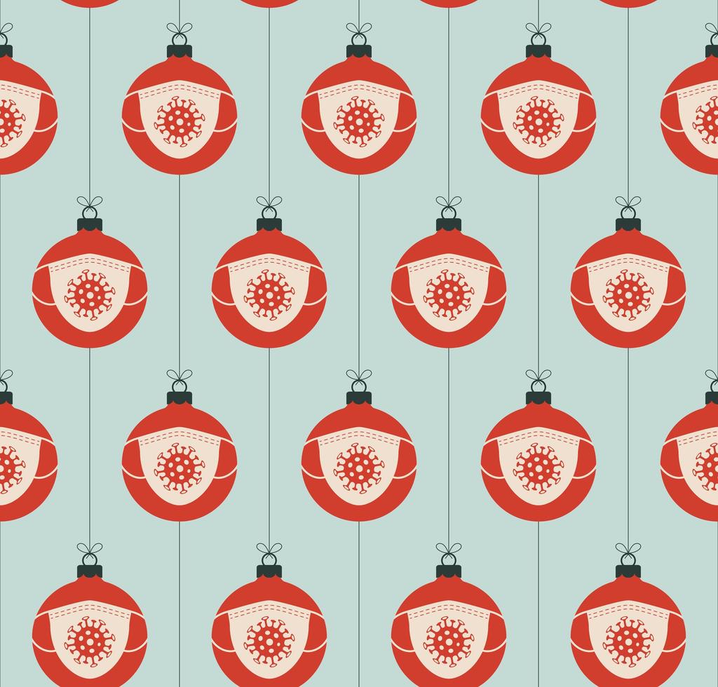 Ilustración de vector de patrones sin fisuras covid de Navidad. protección antivirus y concepto de feliz navidad. vector de año nuevo 2021 y coronavirus covid-19 durante pandemia