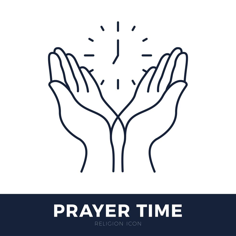 Time to Pray vector logo. Praying Hands Icon with clock.