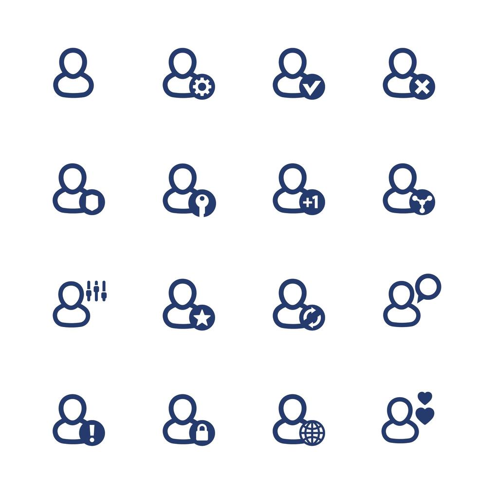 login, account settings, user, profile icons set on white vector