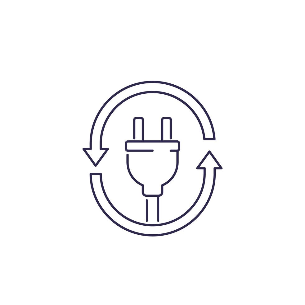 electric plug icon with arrows, line vector