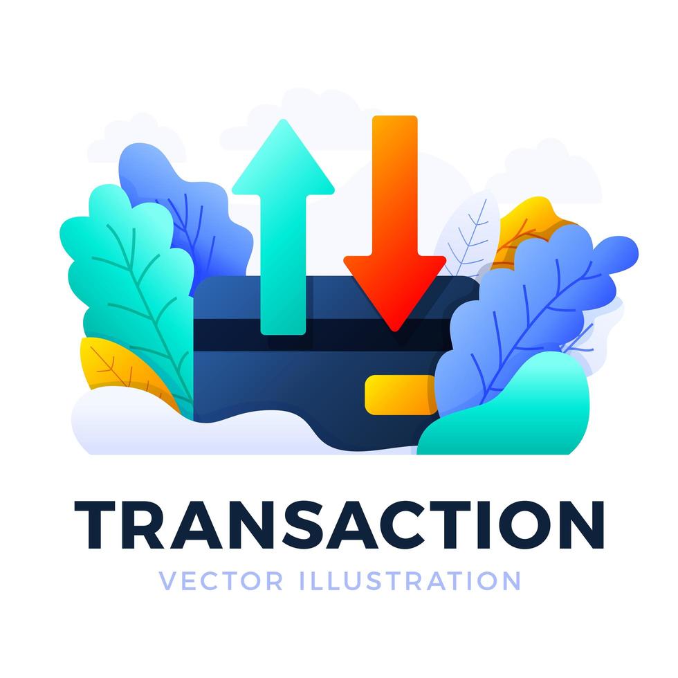 flechas hacia arriba y hacia abajo ilustración de stock de vector de tarjeta de crédito aislado en un fondo blanco. el concepto de transferencia de datos, transacciones de una cuenta bancaria. reverso de una tarjeta de crédito con dos flechas.