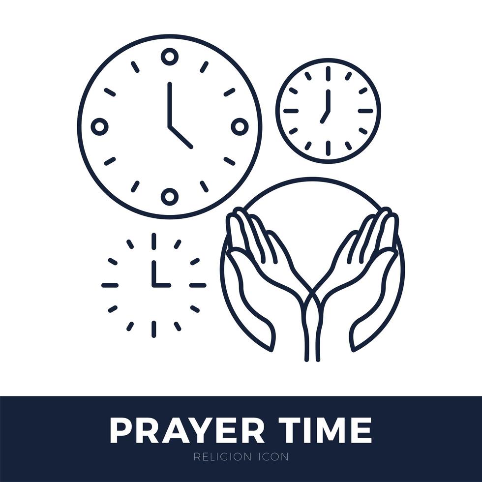 Time to Pray vector logo. Praying Hands Icon with clock.