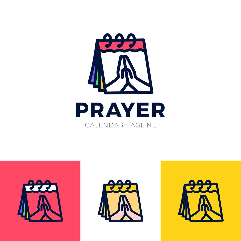 Time to Pray vector logo. Praying Hands Icon with calendar.