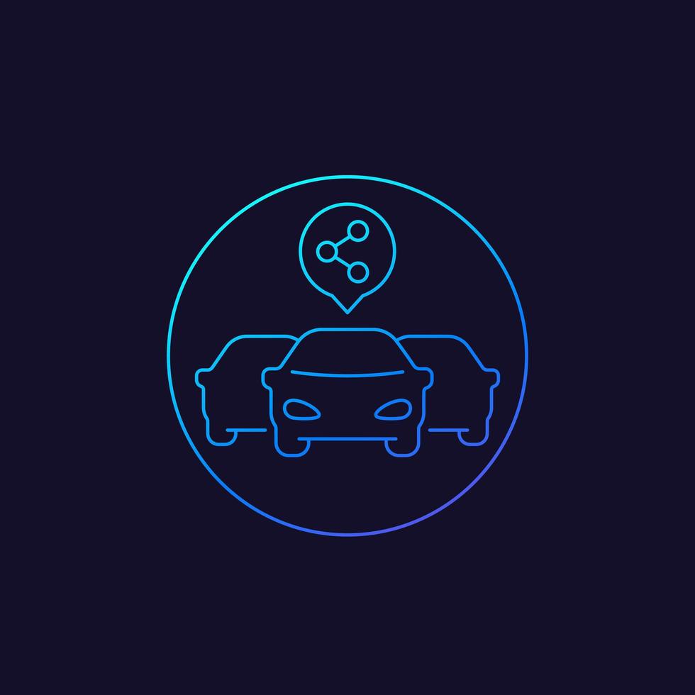 carsharing service icon with 3 cars, linear style vector