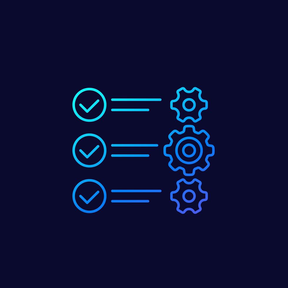 check list with gears, linear icon vector