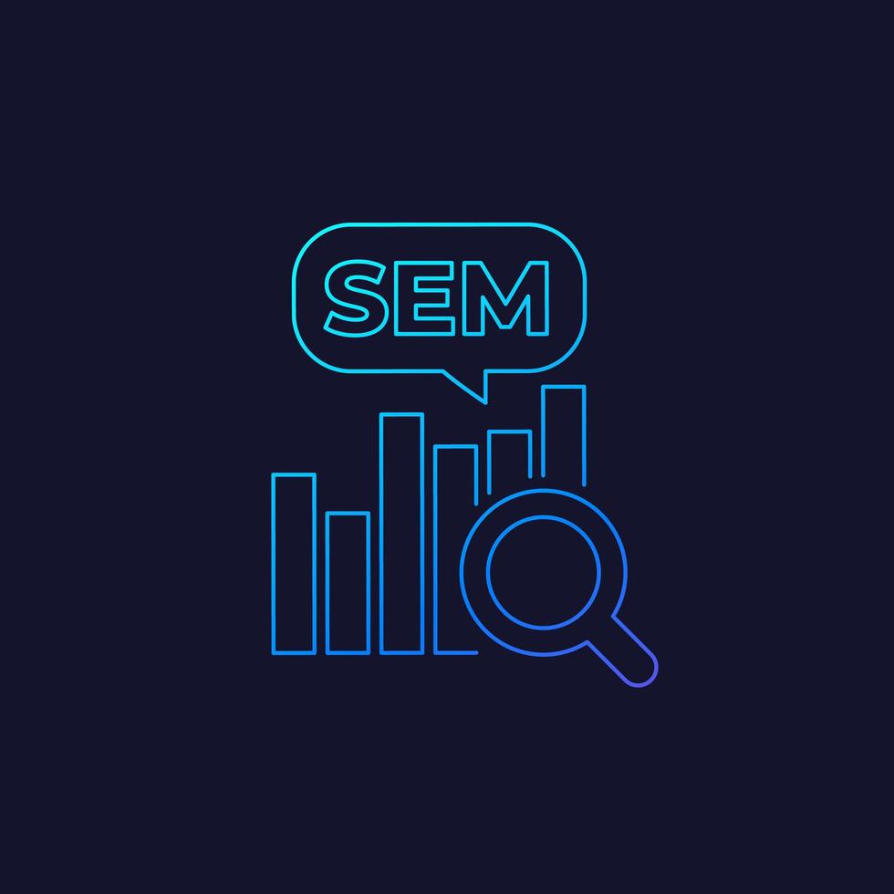 SEM, search engine marketing icon, linear vector