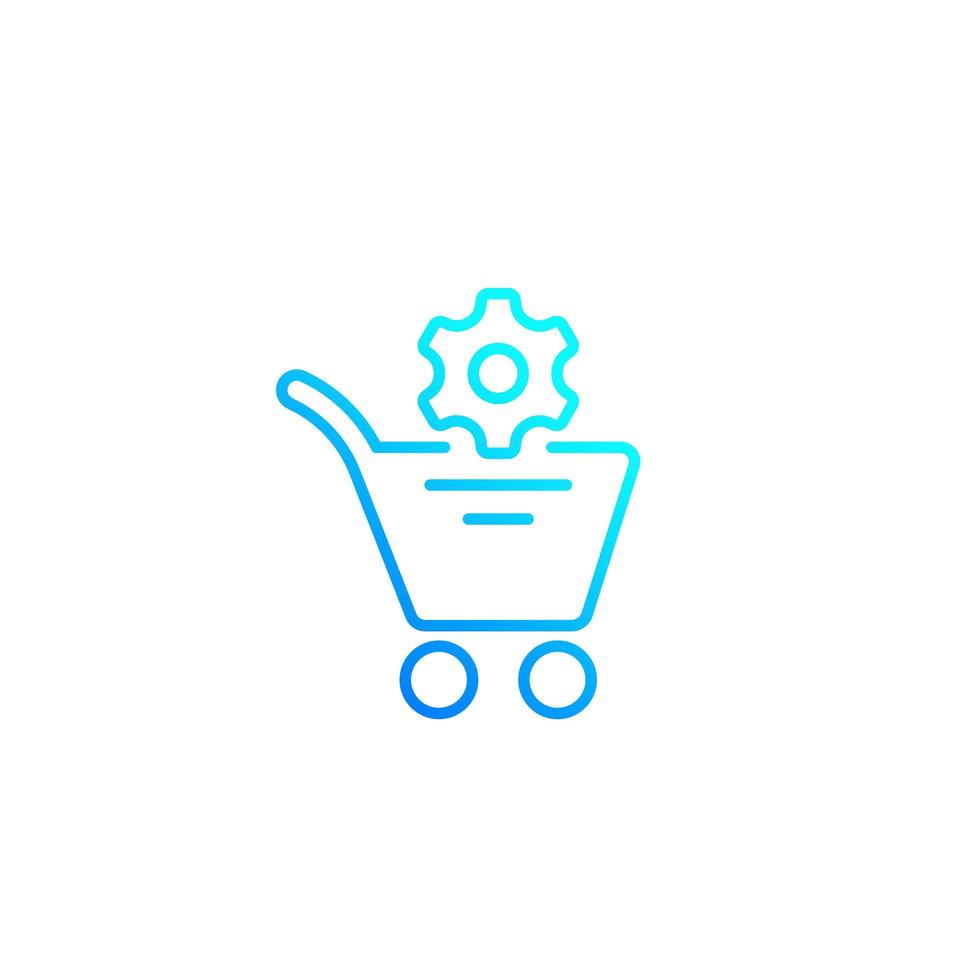 shopping cart and gear vector line icon