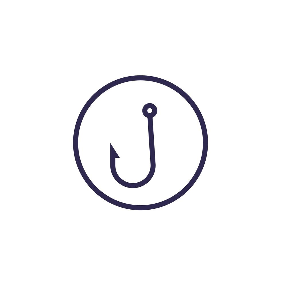 Fishing hook, vector line icon on white