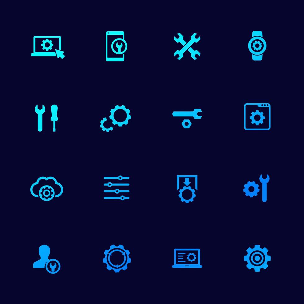 settings, options icons set with gears, vector