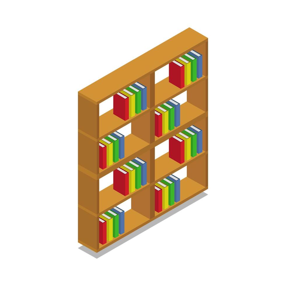 Isometric Bookshelf Illustrated On White Background vector