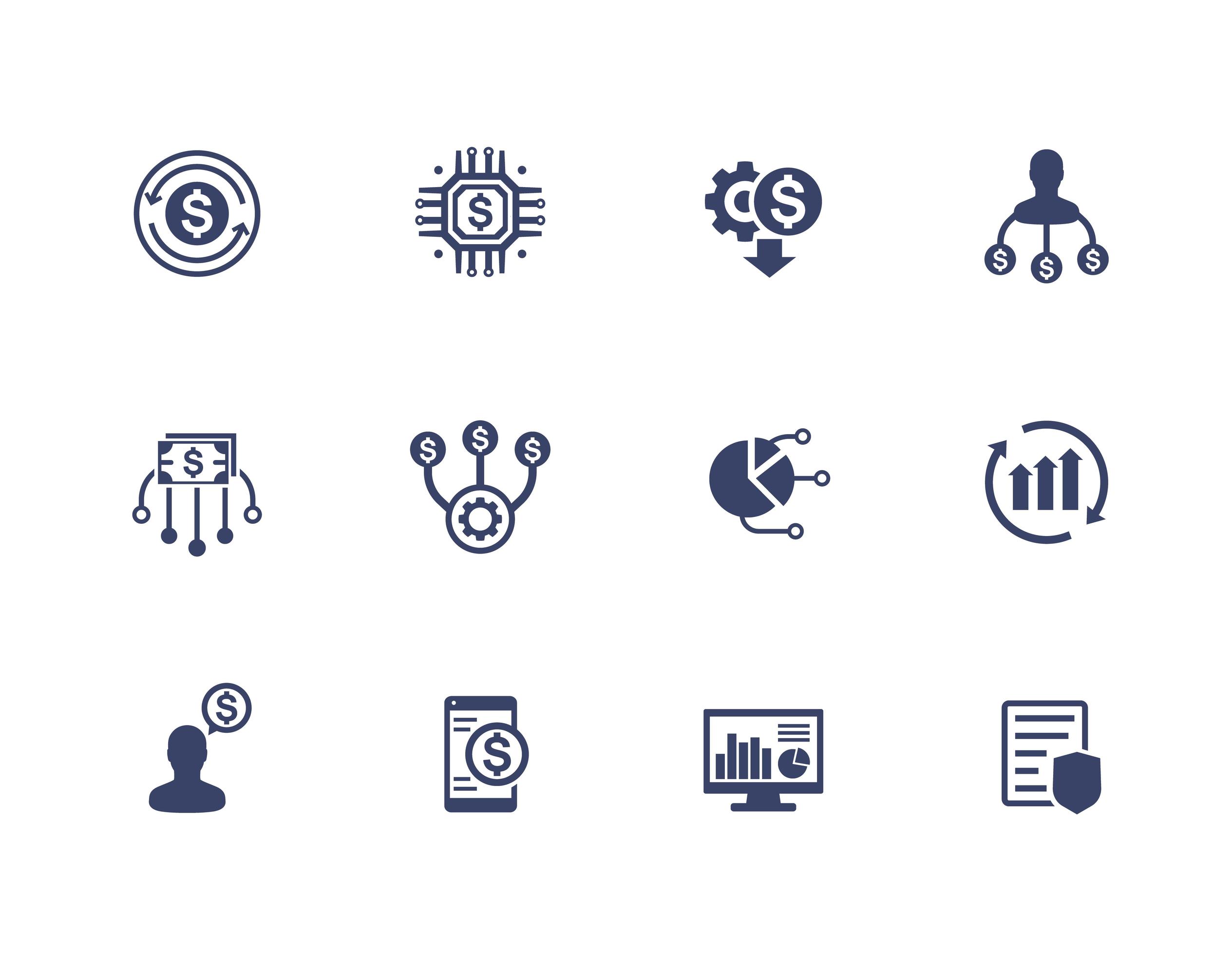 finance management and financial planning icons set on white 1919076